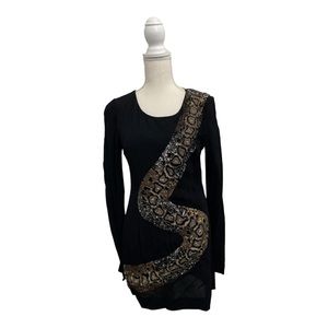 Yoana Braschi black cocktail dress with sequined snake  mini dress size 2